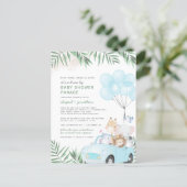 Safari Animals & Palm Leaves Drive By Baby Shower Invitation Postcard (Standing Front)