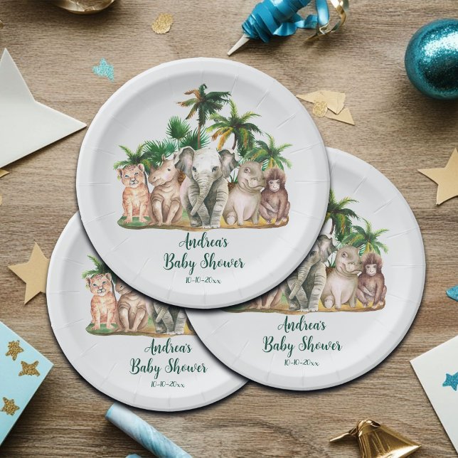 Safari Animals Palm Trees Baby Shower Paper Plates (Creator Uploaded)