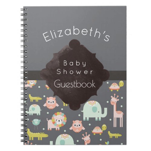 Safari Animals Pattern Baby Shower Guestbook Notebook