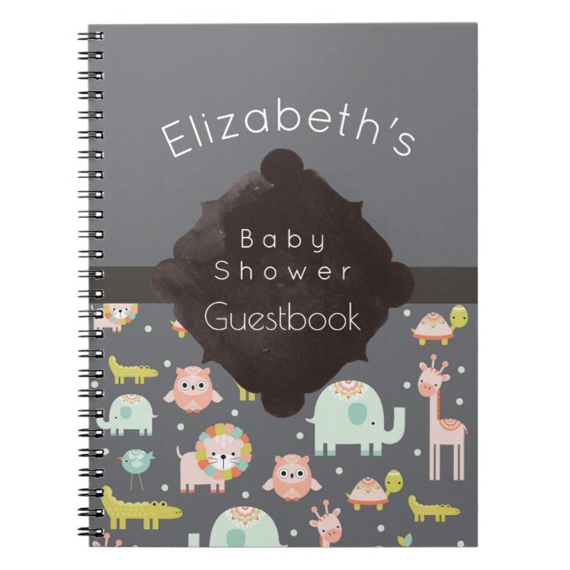Safari Animals Pattern Baby Shower Guestbook Notebook (Front)