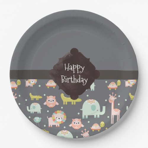 Safari Animals Pattern Nursery Art Happy Birthday Paper Plates