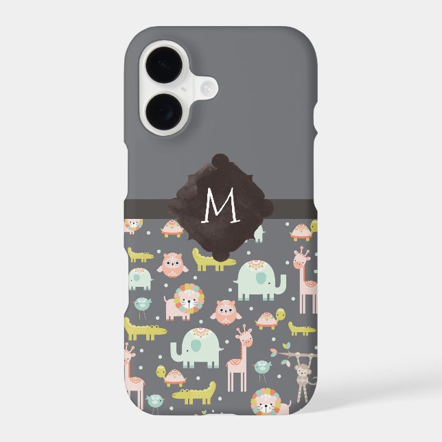 Safari Animals Pattern Nursery Art Monogram Iphone Case (Back)