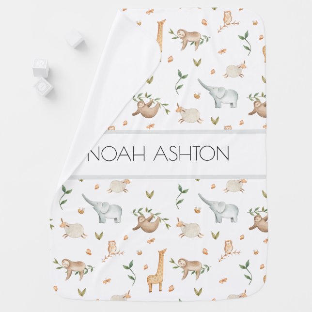 Safari animals personalized baby name blanket (In Situ)