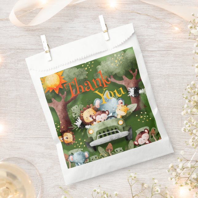 Safari Animals Personalized Baby Shower Favor Bag (Clipped)