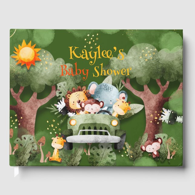 Safari Animals Personalized Baby Shower Guest Book (Front)