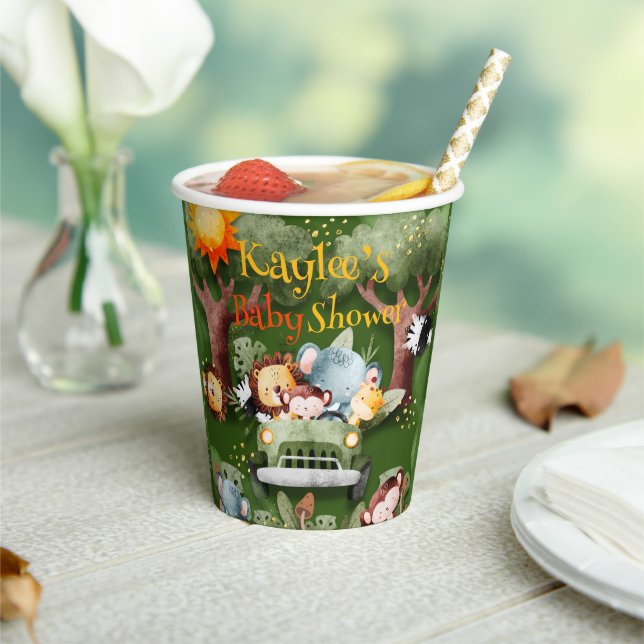 Safari Animals Personalized Baby Shower Paper Cups (Insitu)