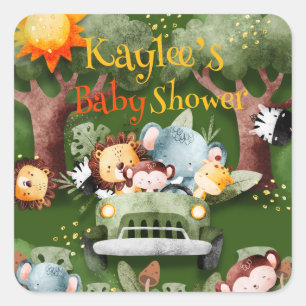Safari Animals Personalized Baby Shower Square Sticker