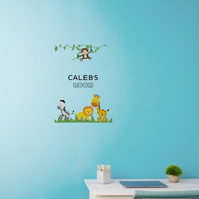 Safari Animals Personalized Bedroom Baby Monkey Wall Decal (Home Office)