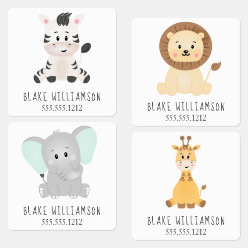 Safari Animals Personalized Kids Labels
