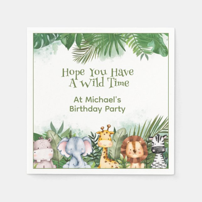 Safari Animals Personalized  Napkins (Front)