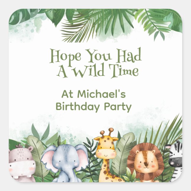 Safari Animals Personalized  Square Sticker (Front)