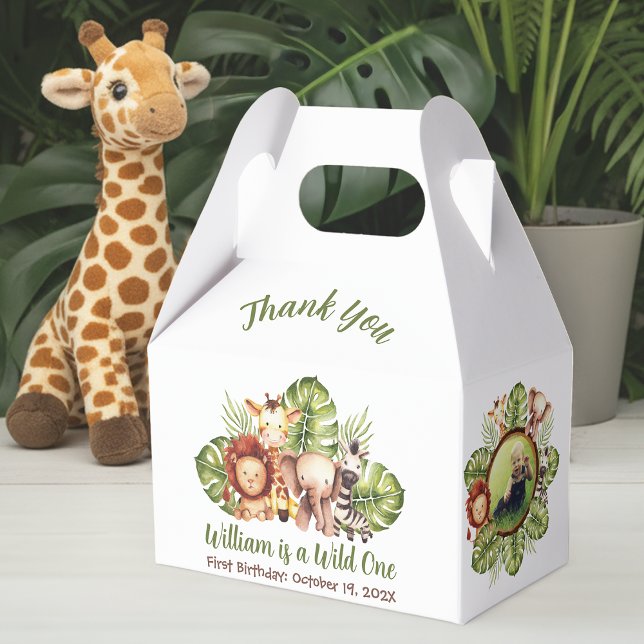 Safari Animals Photo Wild One Jungle Leaves Script Favor Boxes (Creator Uploaded)
