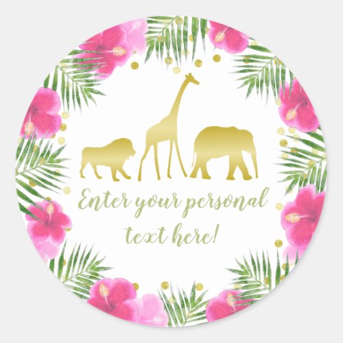 Safari Animals Pink  Gold Baby Shower Classic Round Sticker