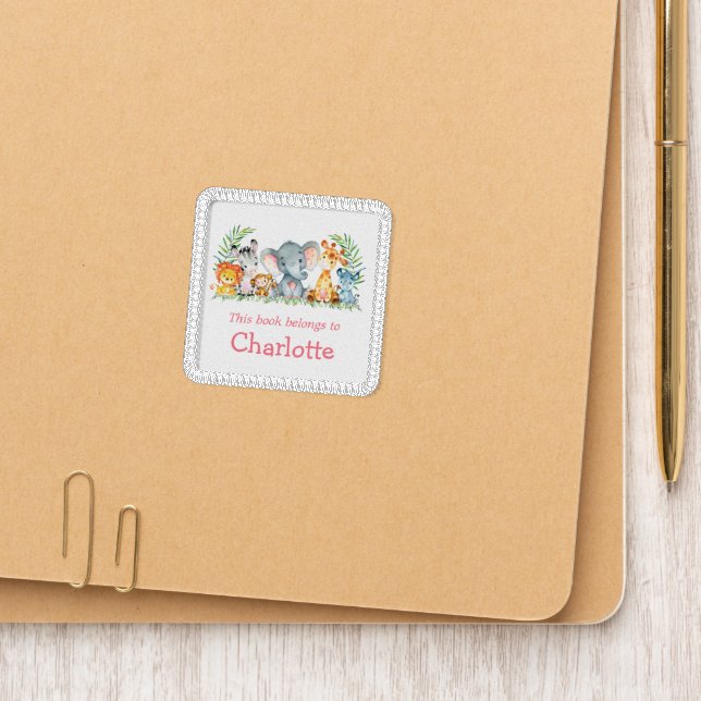 Safari Animals Pink Keepsake Book Sticker Patch (On Folder)