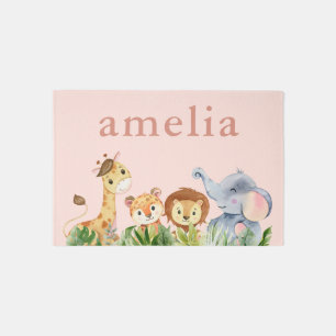 Safari Animals Pink Nursery Rug