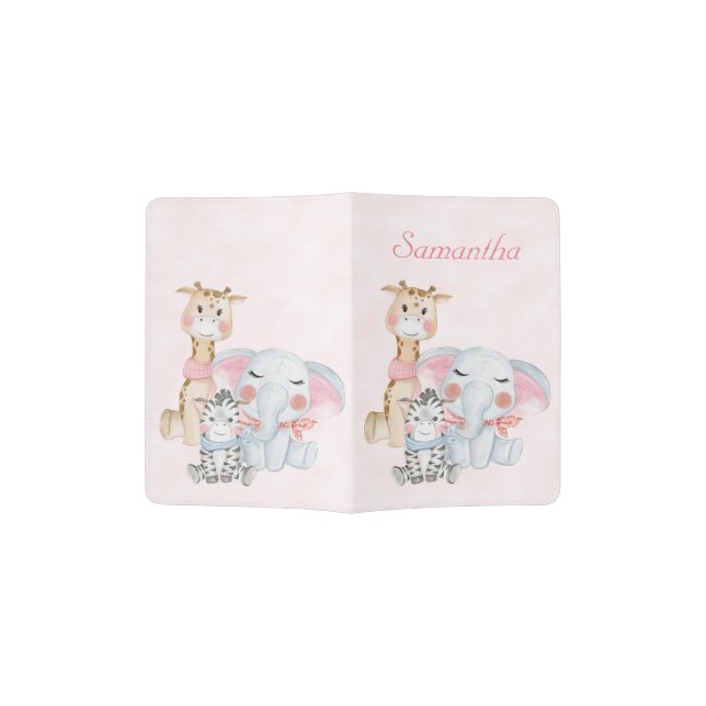 Safari Animals Pink Passport Holder (Opened)