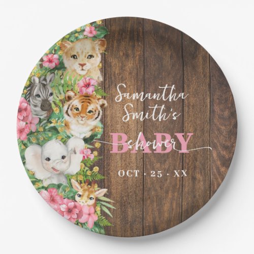 Safari Animals Pink Rustic Baby Shower 
