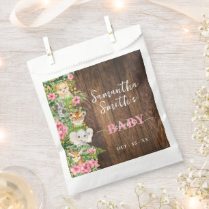 Safari Animals Pink Rustic Baby Shower Party Favor Bag