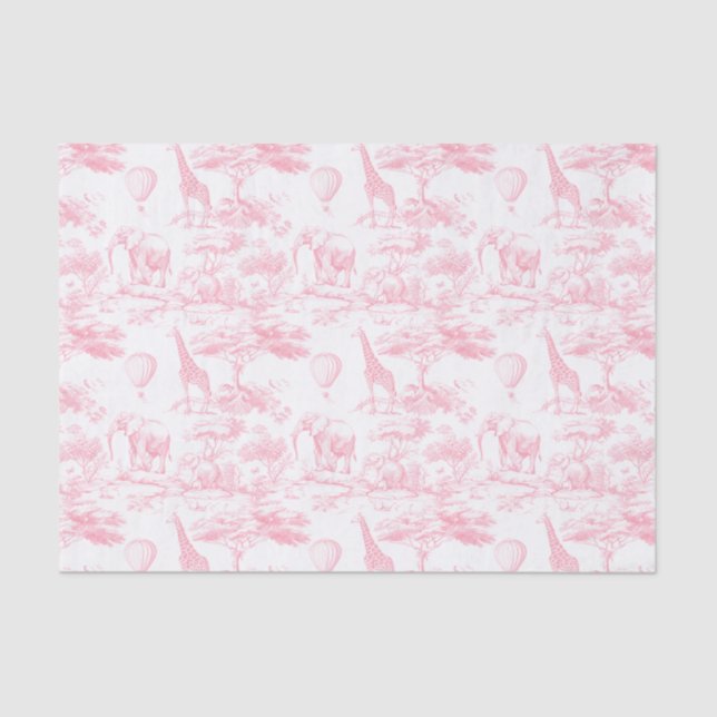 Safari Animals Pink Toile de Jouy  Tissue Paper (Front)