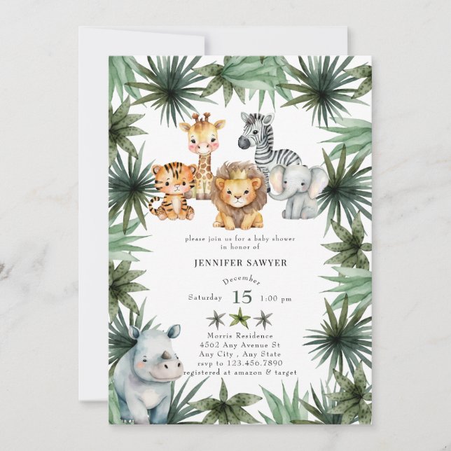 Safari animals | Prince | Watercolor Baby Shower Invitation (Front)