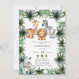 Safari animals   Prince   Watercolor Baby Shower Invitation
