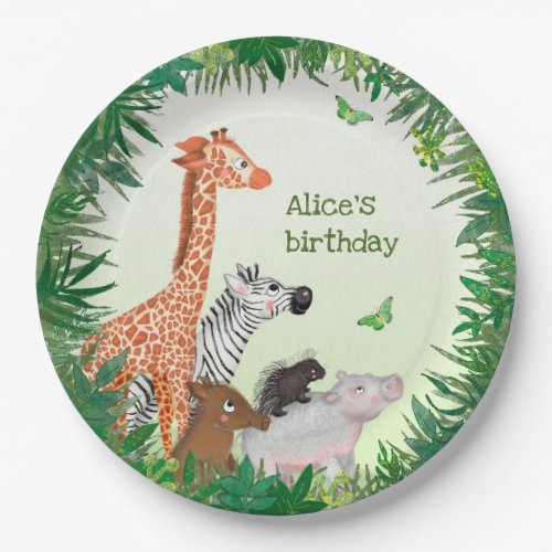 Safari animals round birthday party paper plate