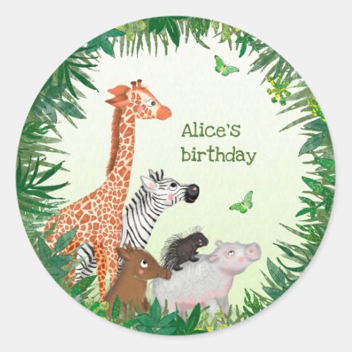 Safari animals round birthday party stickers