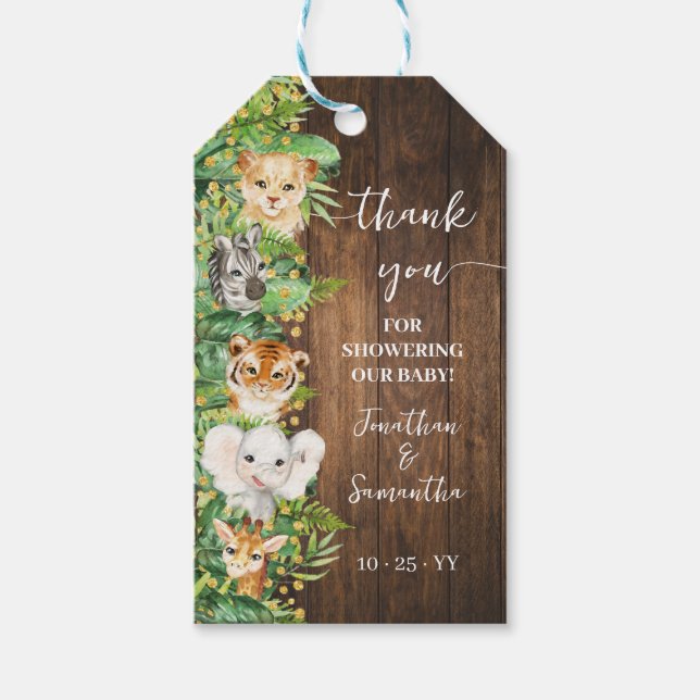 Safari Animals Rustic Baby Shower Favor Tag (Front)