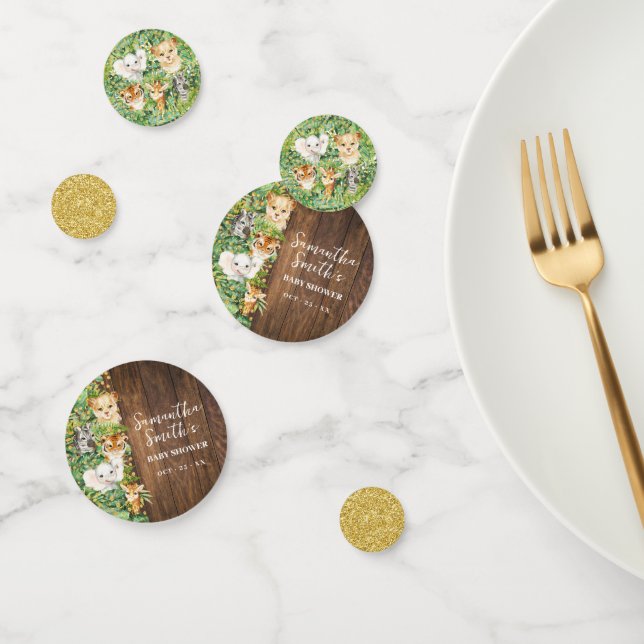 Safari Animals Rustic Gold Glitter Baby Shower Confetti (Group)