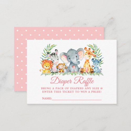 Safari Animals Shower Diaper Raffle Ticket Dots Pk Enclosure Card