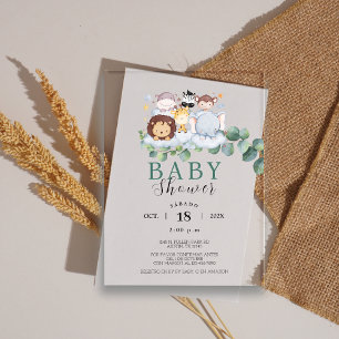 Safari Animals Spanish Baby Shower Jungle Acrylic Invitations