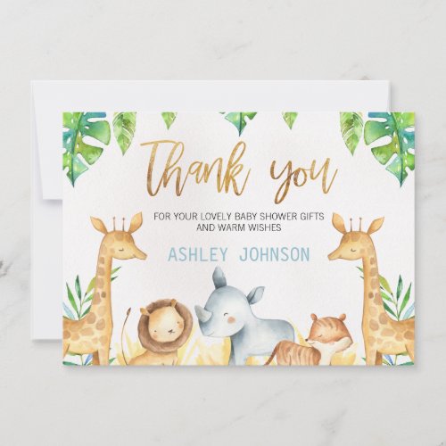 Safari Animals Thank You Baby Shower Card