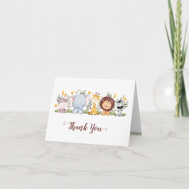 Safari Animals Thank You Cards Jungle Baby Shower (Front)