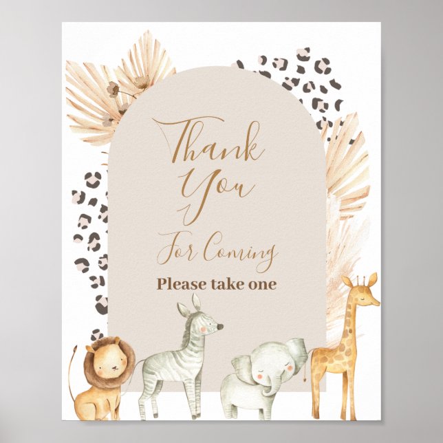 Safari Animals Thank you for coming Favor Sign (Front)