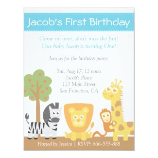 Safari Animals theme first birthday party Card