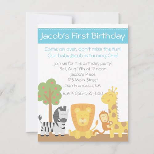 Safari Animals theme first birthday party Custom Announcements