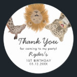 Safari Animals Theme Kids Birthday Party Classic Round Sticker<br><div class="desc">Cute safari theme kid's birthday party favor sticker featuring hand drawn illustration of a giraffe,  leopard,  rhino,  lion,  elephant,  and zebra. The text at the top says "thank you for coming to my party!" Great for a boy's party!</div>