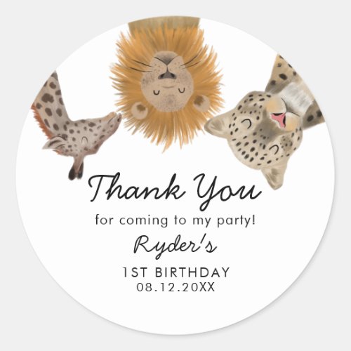 Safari Animals Theme Kids Birthday Party Classic Round Sticker