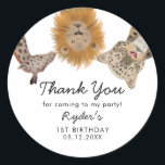 Safari Animals Theme Kids Birthday Party Classic Round Sticker<br><div class="desc">Cute safari theme kid's birthday party favor sticker featuring hand drawn illustration of a giraffe,  leopard,  rhino,  lion,  elephant,  and zebra. The text at the top says "thank you for coming to my party!" Great for a boy's party!</div>