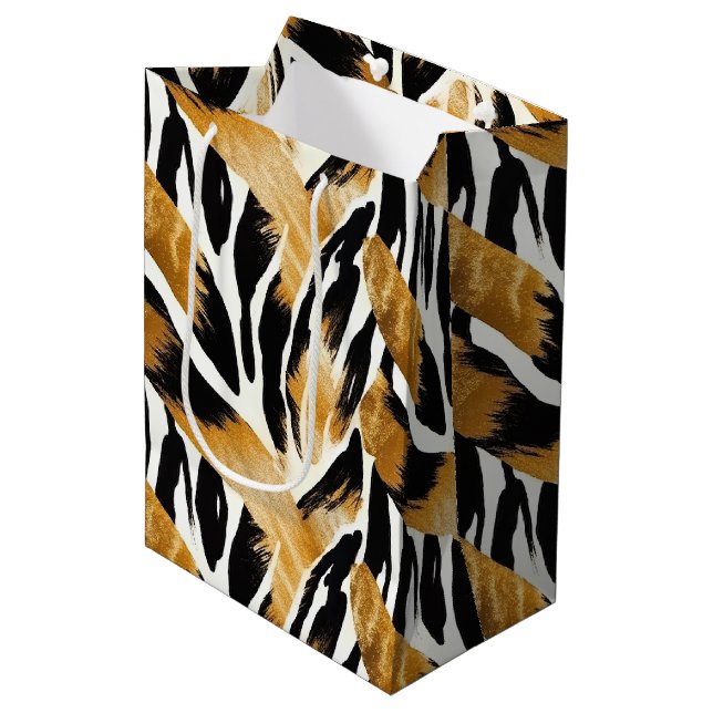 Safari Animals Themed Gold and Black Medium Gift Bag (Front Angled)