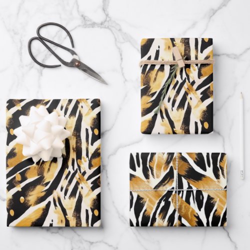 Safari Animals Themed Gold and Black Wrapping Paper Sheets