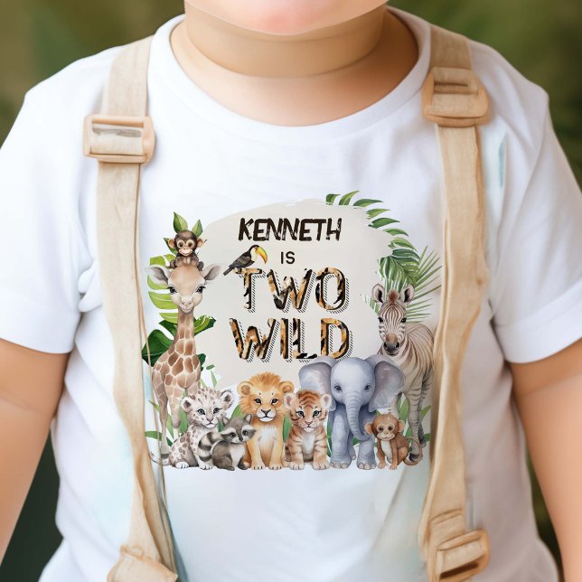 Safari Animals Themed Two Wild 2nd birthday Toddler T-shirt (Two Wild, Baby Boy 2nd Birthday T-shirt. Safari Themed second birthday guest of honor t-shirt.)