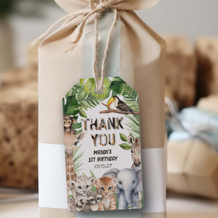 Safari Animals Themed Wild One birthday thank you Gift Tags