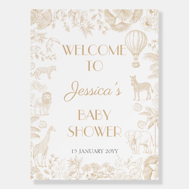 Safari Animals Toile Baby Shower Welcome Sign (Front)