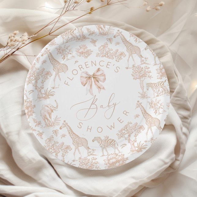Safari animals Toile de Jouy Baby shower Boho Paper Plates (Creator Uploaded)