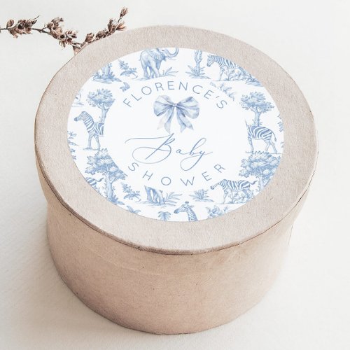 Safari animals Toile de Jouy Baby shower  Classic Round Sticker