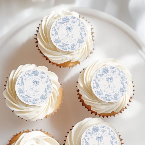 Safari animals Toile de Jouy Baby shower  Edible Frosting Rounds