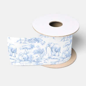 Safari Animals Toile de Jouy Blue Satin Ribbon