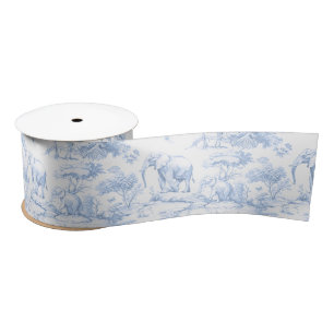 Safari Animals Toile de Jouy Blue Satin Ribbon