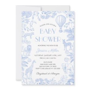 Safari Animals Toile De Jouy Boy Baby Shower Invitation